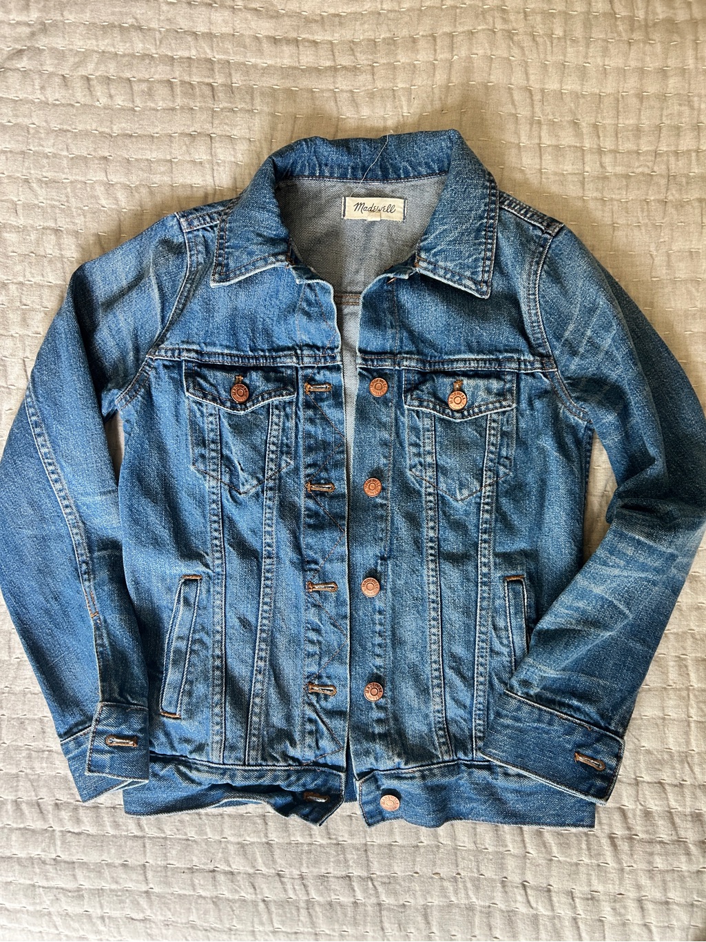 Madewell Distressed Blue Jean Jacket With Copper Buttons